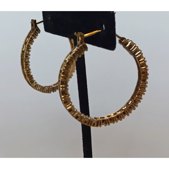 Vermeil ADI 925 Sterling Silver Cubic Zirconia Inside Out Hoop Earrings 1.25 in - Picture 8 of 16